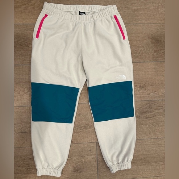 The North Face Other - The North Face Cream Teal Knee Patch Fleece Joggers Pink Accents L